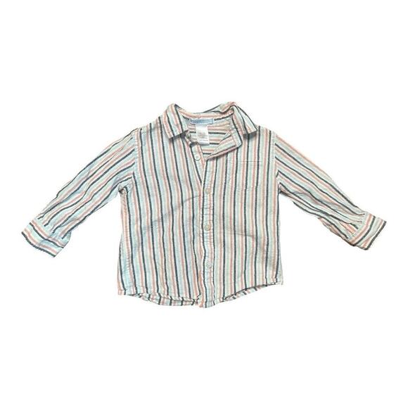 Janie & Jack Boys Multicolor Striped Linen Cotton Blend Button Up Shirt 12-18M - Picture 1 of 4